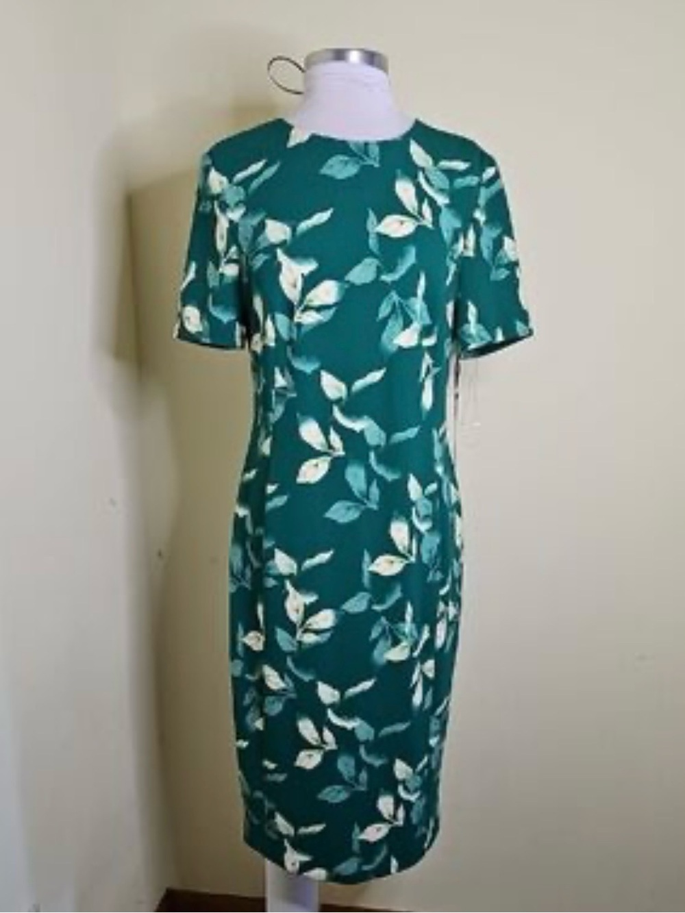 Investments Teal Botanical-Print Short-Sleeve Midi Dress